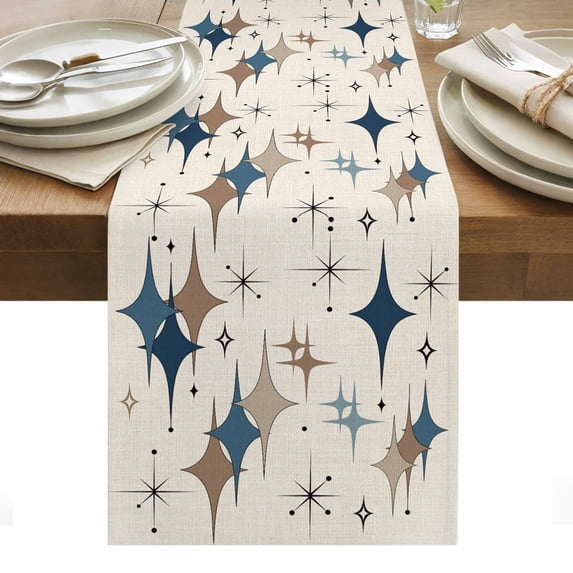 Brown Green Diamond Table Runner - 90 Inch Long, Kitchen Dining Table Runner Dresser Scarves, Modern Geometric Middle Century Beige Farmhouse Decor for Coffee Tables Wedding Party Banquet