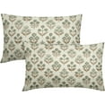 thumbnail image 1 of Brown Green Floral Pillow Covers 12x20 Inch Set of 2, Block Print Lumbar Flower Cream Decorative Throw Pillowcases Outdoor Farmhouse Rectangle Cushion Covers Spring Summer Sofa Couch Bed Decor, 1 of 6