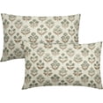 thumbnail image 1 of Brown Green Floral Pillow Covers 12x20 Inch Set of 2, Block Print Lumbar Flower Cream Decorative Throw Pillowcases Outdoor Farmhouse Rectangle Cushion Covers Spring Summer Sofa Couch Bed Decor, 1 of 6