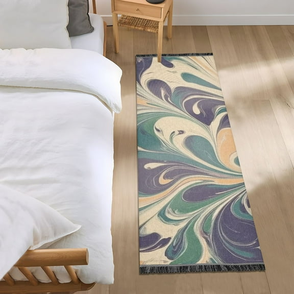 Brown Green Flow Bedroom Runner Rug 2'x 6' Non Slip Carpet Indoor Home Area Rug Living Room
