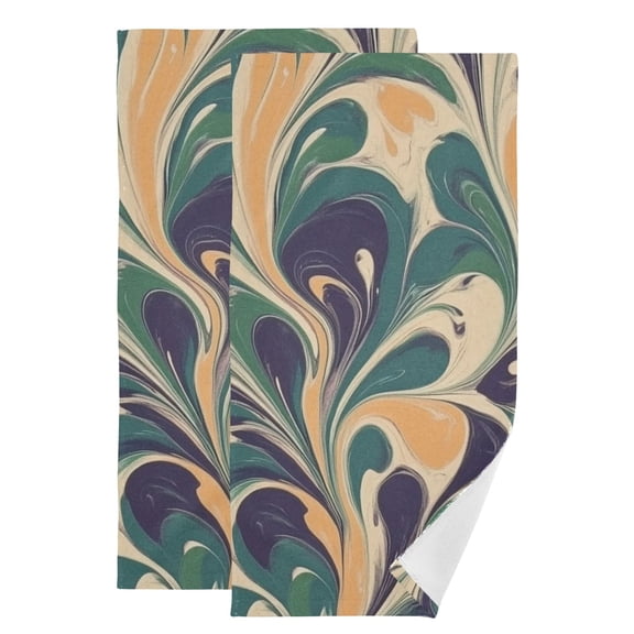 Brown Green Flow Hand Towel Absorbent Bath Towels for Bathroom Sports Gym(28.3" X 14.4") Set of 2