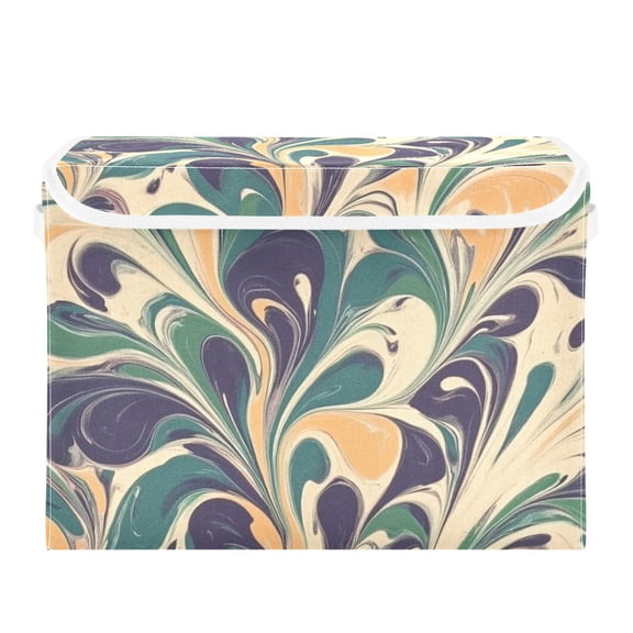 Brown Green Flow Large Storage Bins with Linen Collapsible Lid Storage Box 16.7 x 12.6 x 11.8in