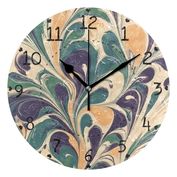 Brown Green Flow Round Wall Clock Silent Battery Operated Home Decor for Living Room Bedroom