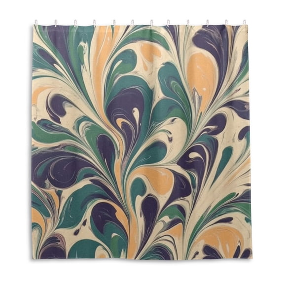 Brown Green Flow Shower Curtain Liner 66x72 Inch Waterproof Shower Curtains Decorative Bathroom with 12 Pack Hooks