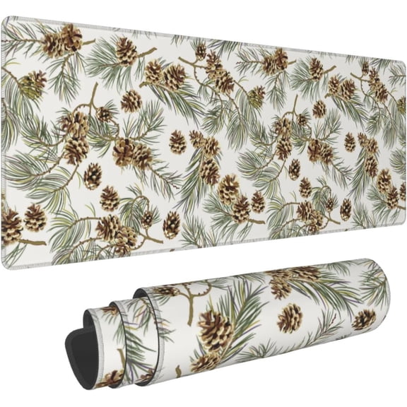 Brown Green Leaf Large Mouse Pad for Desk XL Gaming Mouse Pad 31.5x11.8in Extended Desk Mat Non-Slip Base Desk Pad with Stitched Edge Computer Keyboard Mouse Mat Gaming Mousepad for Home Office