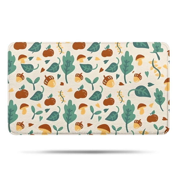 Brown Green Mushroom Fruit Leaf Beige Pattern Bathroom Rugs Mat,Non Slip Microfiber Bathroom Rug,Rubber Backing,Soft Bathroom Mats for Bathroom Floor,Tub and Shower,17x30in(43x75cm)
