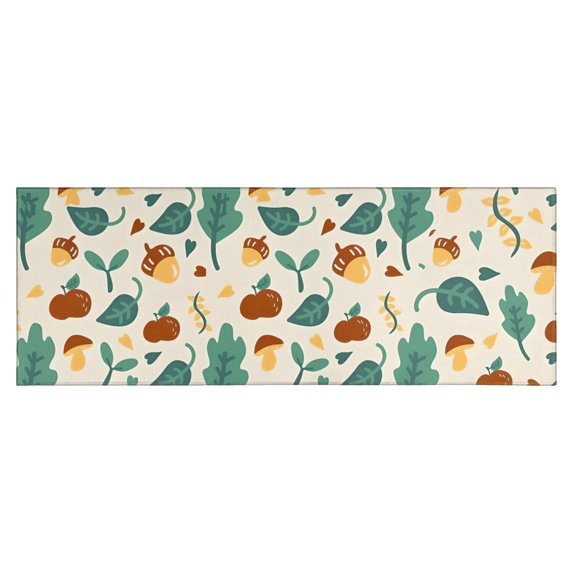 Brown Green Mushroom Fruit Leaf Beige Pattern Kitchen Rug Mat,Kitchen Runner Rugs Non Skid Washable,Decorative Kitchen Floor Mats for Kitchen,Sink,Laundry,17"X47"