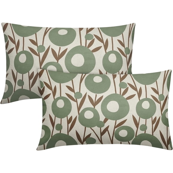Brown Green Pillow Covers 12x20 Set of 2 Spring Summer Floral Minimalist Geometry Art Flower Rectangle Decorative Lumbar Throw Pillow Cases Outdoor Farmhouse Decor for Sofa Couch Bed
