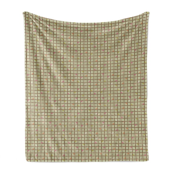 Brown and Green Soft Flannel Fleece Throw Blanket, Floral Inspired Geometric Design in Various Color Details, Cozy Plush for Indoor and Outdoor Use, 50" x 60", Umber Pale Green, by Ambesonne