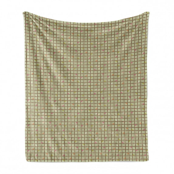 Brown and Green Soft Flannel Fleece Throw Blanket, Floral Inspired Geometric Design in Various Color Details, Cozy Plush for Indoor and Outdoor Use, 60" x 80", Umber Pale Green, by Ambesonne