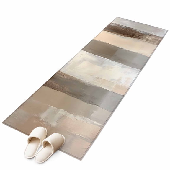 Brown Grey 2'x6' Runner Rug, Abstract Neutral Textured Modern Minimalist Washable Non-Slip Area Rugs for Hallway Kitchen Floor Bedroom Entryway, Laundry Carpet Decoration Indoor Mat