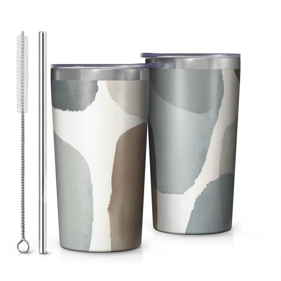 Brown and Grey Abstract Art Artwork 10oz Tumblers Stainless Steel Tumbler with Lid and Straw,Vacuum Insulated Double Wall Travel Tumbler Cups with Cleaning Brush for Coffee, Tea