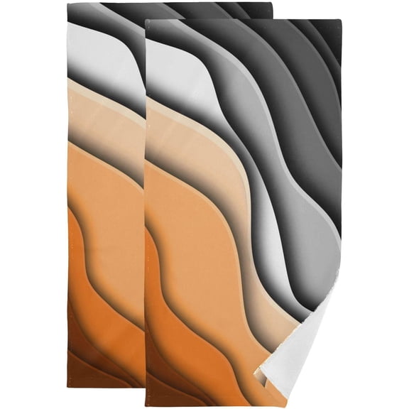 Brown Grey Black Stripes Hand Towels for Bathroom Set of 2 Soft Absorbent Mid Century Burnt Orange Beach Waves Kitchen Towel,Decorative Bathroom Towels for Bath Guest Shower Face Hair 14"x28"