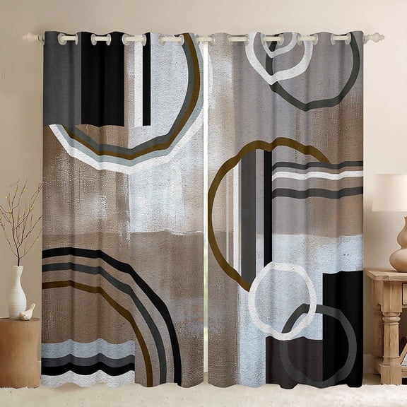 Brown Grey Blackout Curtains,Geometric Swirls Curtains for Bedroom Living Room,Ombre Gradient Modern Geometry Circular Stripes Darkening Curtains,Abstract Art Window Treatments,42"X63" 2 Panels