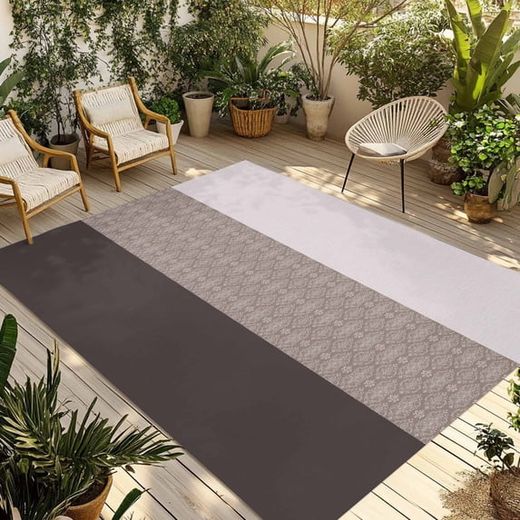 Brown Grey Boho Outdoor Rug for Patio/Deck/Porch, Non-Slip Large Area Rug 5 x 8 Ft, Vintage Ethnic Tribe Abstract Art Indoor Outdoor Rugs Washable Area Rugs, Reversible Camping Rug Carpet Runner