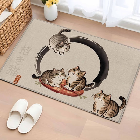 Brown Grey Cat Bathroom Rug Washable 2x3 Entryway Rug Non Slip Modern Art Front Door Mat Low Pile Indoor Doormat Throw Floor Carpet for Kitchen Bedroom Entrance