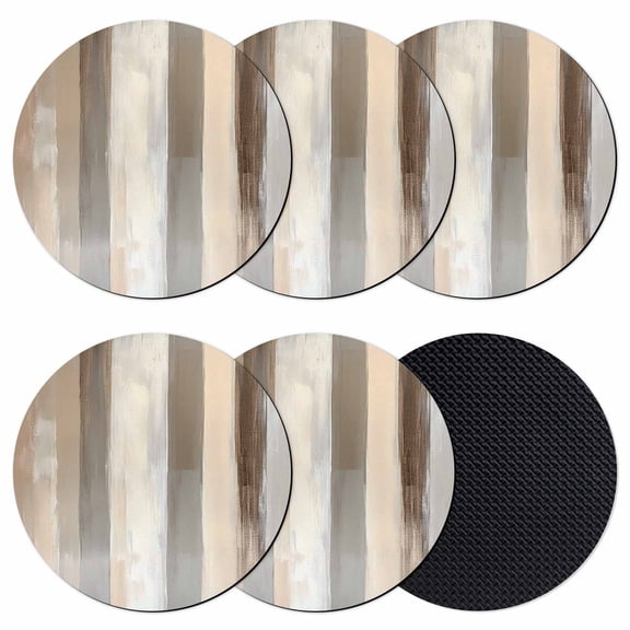 Brown Grey Coasters Set of 6, Soft Absorbent Coasters for Drinks, Abstract Neutral Textured Modern Minimalist Non-Slip Cup Coaster Mat with Rubber Bottom for Home Kitchen Coffee Bar Table Decor 4"