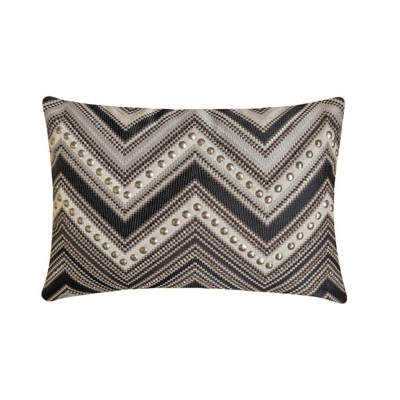 Brown & Grey Decorative Lumbar Pillow Cover 12"x14" | Modern Jacquard Oblong Cushion Cover Chevron | Bead Handwork Pillowcases for Bedroom, Couch & Sofa, Home Décor - Chevron Crest