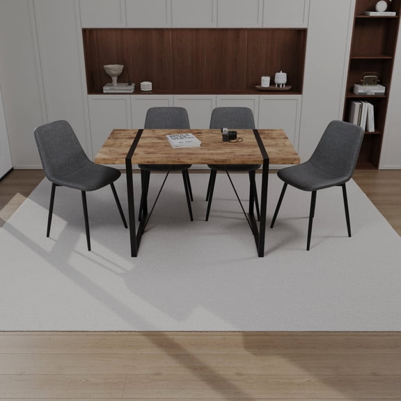 Brown Grey Dining Table And Chair , Material, Waterproof Chairs For Easy Care 55" Rectangular 4 Suede Material With Chamfered Edges