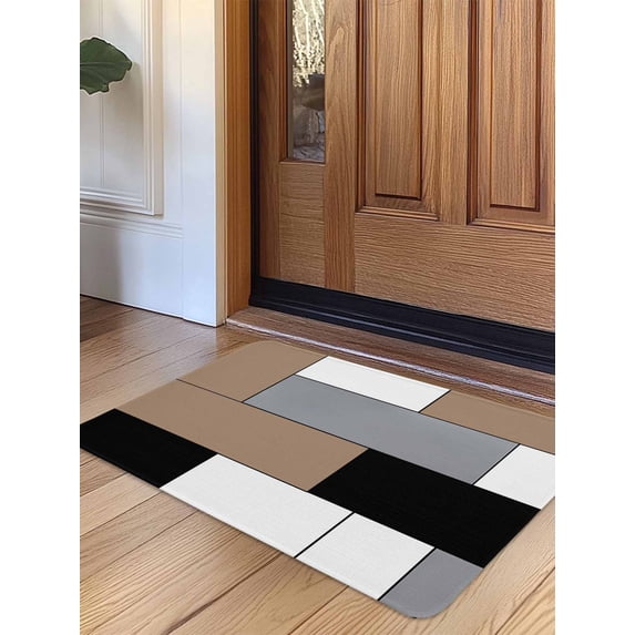 Brown Grey Door Mat Indoor Outdoor Entrance, Non Slip Rug for Kitchen Bathroom Entryway Rug, Modern Brown Geometric Washable Doormat Floor Mat for Office Home Decor 20x31.5 Inch