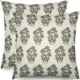 thumbnail image 1 of Brown Grey Floral Block Print Pillow Covers 18x18 Set of 2 Chinoiserie Flower Leaves Outdoor Decorative Throw Pillows Farmhouse Pillowcases Linen Cushion Case Decor for Home Sofa Couch Bed, 1 of 6