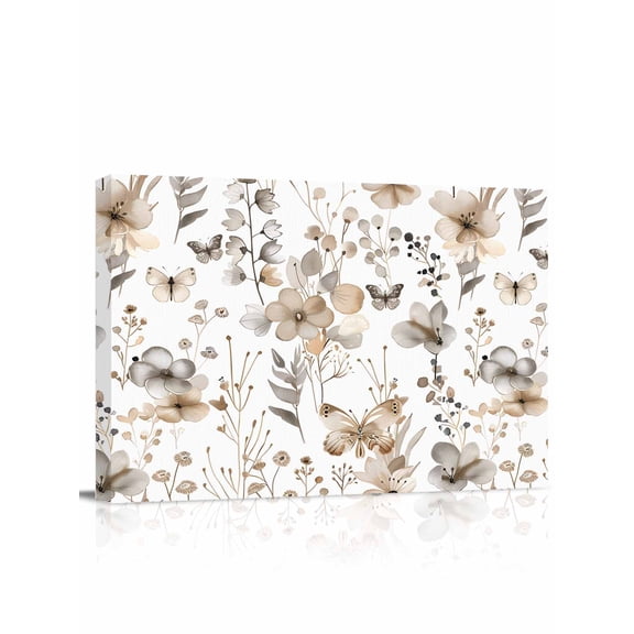 Brown Grey Floral Spring Wall Art for Living Room,Canvas Picture Wall Decor for Bathroom Bedroom,Watercolor Botanical Butterfly Painting Artwork for Office Kitchen Hallway Dining Room Decor 12"x16"