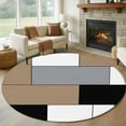 thumbnail image 1 of Brown Grey Geometric 5ft Round Rug, Modern Black White Abstract Art Non-Skid Rubber Backing Large Area Rugs - Living Room Bedroom Home Office, Indoor Floor Mat Carpets Washable Rug, 1 of 9
