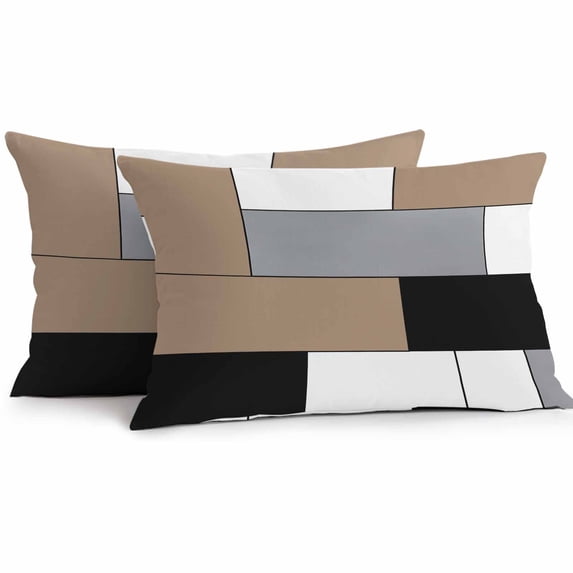 Brown Grey Geometric Lumbar Pillow Covers 20x12 Inch Set of 2, Modern Black White Abstract Art Waterproof Outdoor Pillow Covers, Decorative Cushion Pillowcases for Couch, Sofa, Bed, Garden, Patio