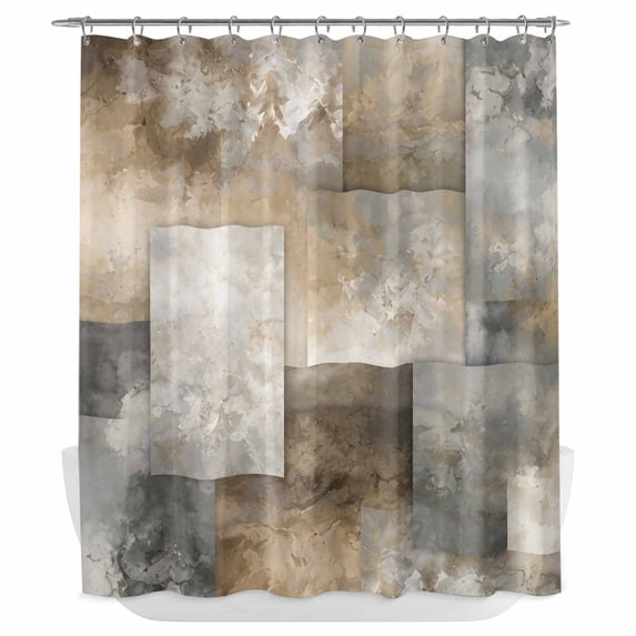 Brown Grey Geometric Shower Curtain - Water Repellent Fabric Shower Curtains Washable, Abstract Ombre Modern Retro Art Decorative Polyester Cloth Bathroom Curtains Modern Bath Decor 72"x72"