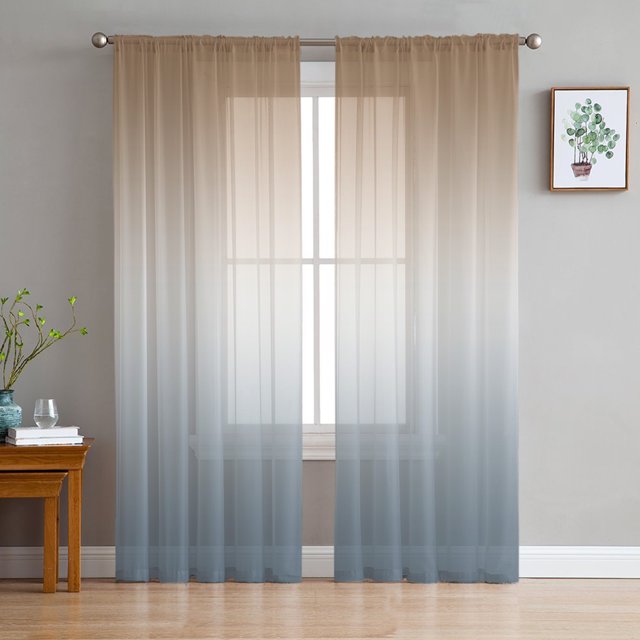 Brown Grey Gradient Sheer Curtains for Living Room ration Window
