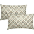 thumbnail image 1 of Brown Grey Gray Floral Pillow Covers 12x20 Inch Set of 2, Block Print Lumbar Flower Cream Decorative Throw Pillowcases Outdoor Farmhouse Rectangle Cushion Covers Spring Summer Sofa Couch Bed Decor, 1 of 6