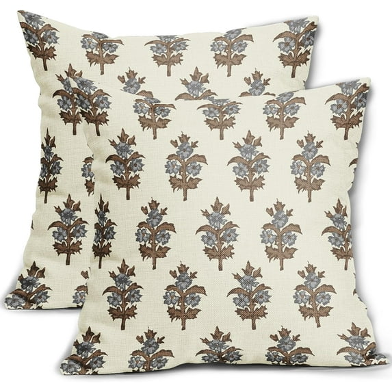 Brown Grey Gray Floral Pillow Covers 20x20 Set of 2 Spring Summer Flower Leaves Print Decorative Throw Pillow Cases Outdoor Farmhouse Decoration for Sofa Couch Bed