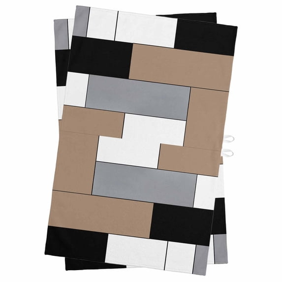 Brown Grey Kitchen Towels Set of 2, Water Absorbent Dish Towel, Modern Brown Geometric Decorative Hand Towels - Quick Drying Cloth for Cooking Baking, 18x28 Inch