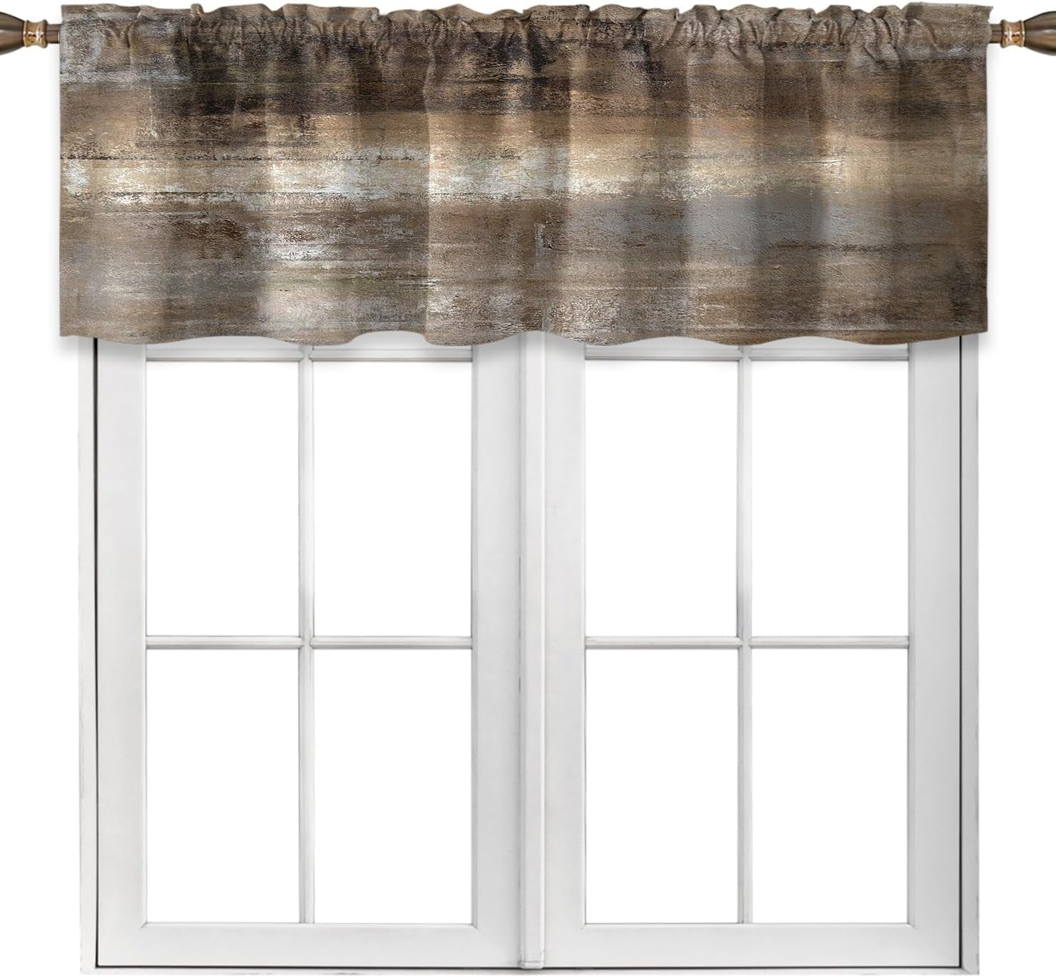 Bronze Art Texture Kitchen Valances – 2 Pack, 52x16 Inches, Blackout, Polyester, For Half Windows, Rod Pocket