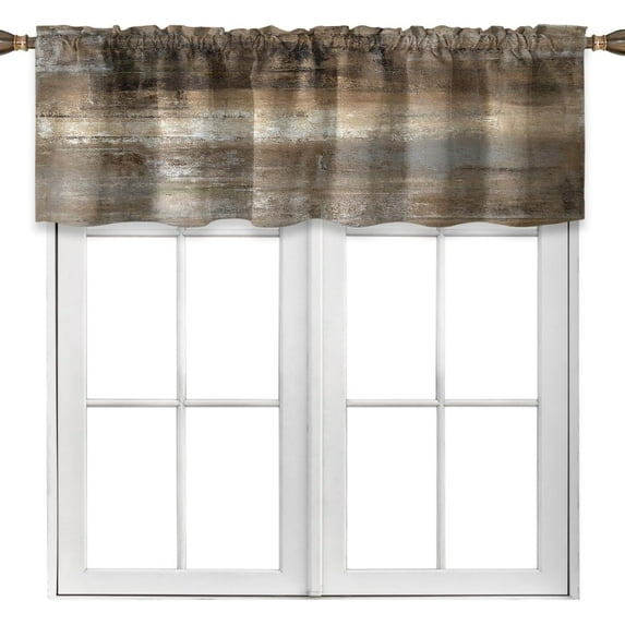 Brown Grey Kitchen Valances for Windows Brown Abstract Art Half Kitchen Valance Curtains Modern Window Treatment Valances for Living Room Bedroom Bathroom Decor (18" W x 52" L, Brown Grey)