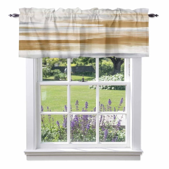 Brown Grey Light Filtering Valance Curtains, Abstract Vintage Ombre Mottled Texture Farmhouse Rod Pocket Short Window Valance for Kitchen and Bathroom Windows 1 Panel 42"x12"