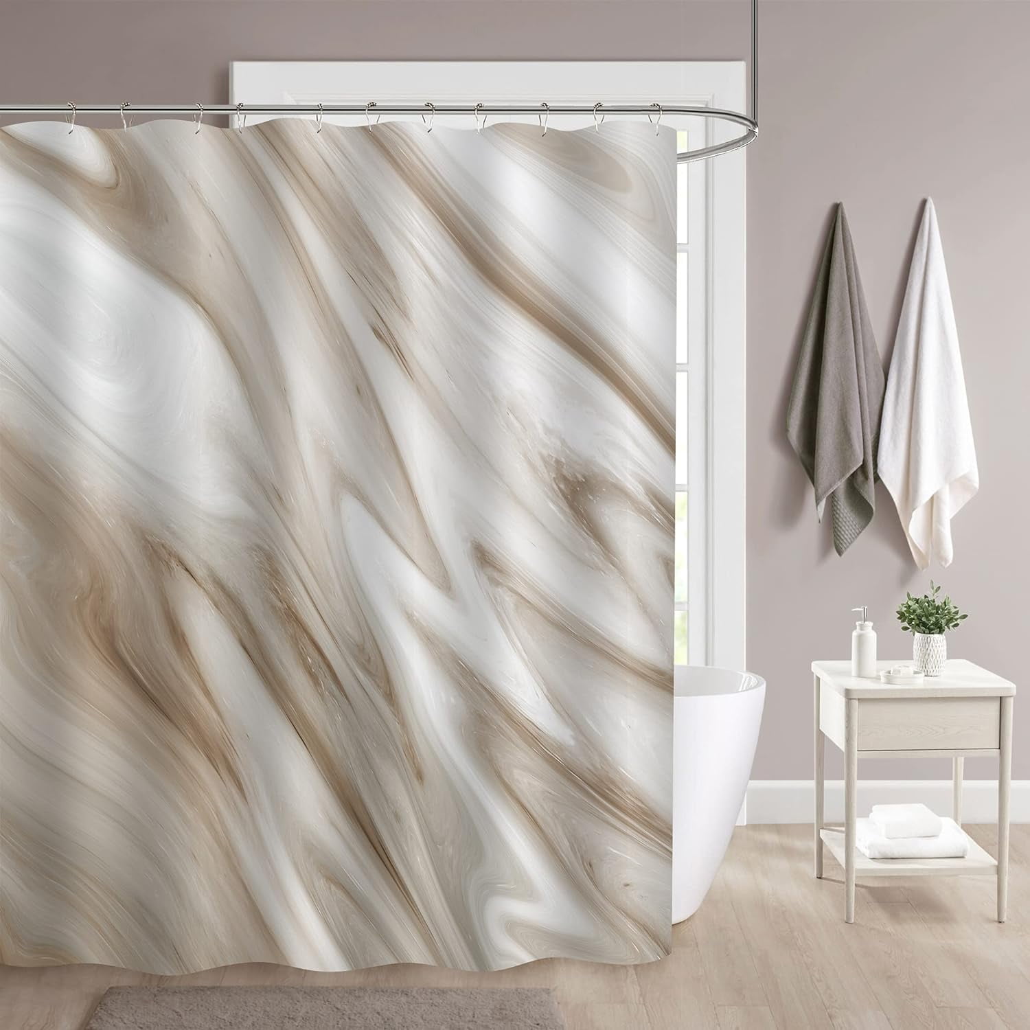 Brown and Grey Marble Shower Curtain Set, Abstract Shower Curtain for ...
