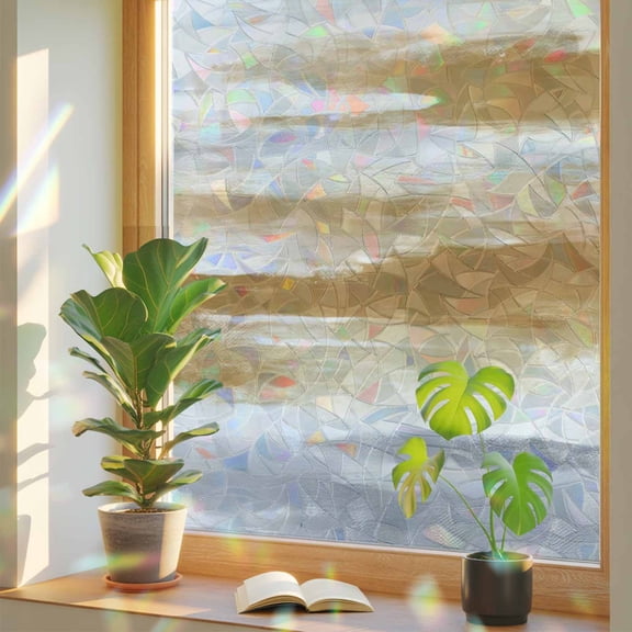 Brown Grey Mottled Texture Window Privacy Film, Rainbow Film Decorative Window Sticker 17.7x39.3in, Gradient Abstract Art Sun Blocking Static Stained Glass Cling Tint Non-Adhesive