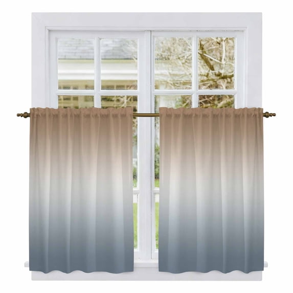 Brown Grey Ombre Kitchen Curtains, Modern Abstract Art Aesthetics Light Filtering Window Curtain Panels, 2Pcs Rod Pocket Window Treatments Set for Study Room Bathroom Bedroom 52x54 Inches