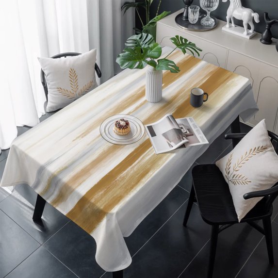 Brown Grey Ombre Table Cloth Waterproof Tablecloths, Abstract Art Oil Painting Modern Tablecloth Dining Table Cover for Kitchen Party Tabletop Outdoor, Rectangle Tablecloth 60x120 Inch