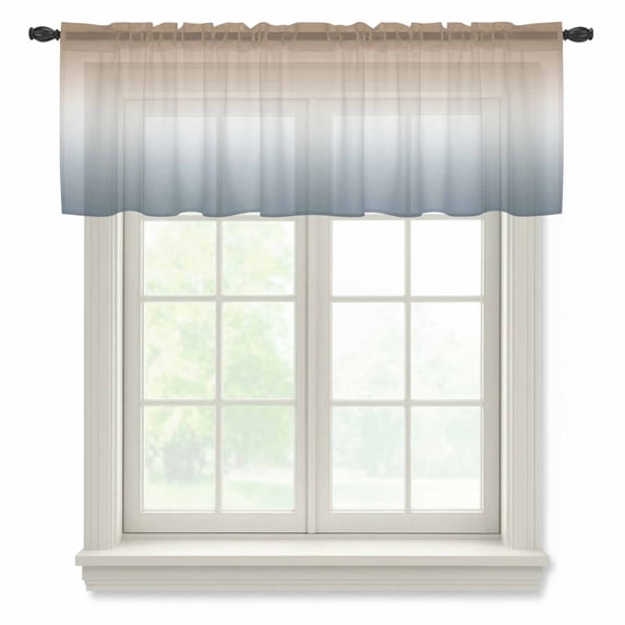 Brown Grey Ombre Valance Curtains for Kitchen/Living Room/Bathroom/Bedroom Window, Rod Pocket Small Topper Half Short Window Curtains Voile Sheer Scarf, Modern Abstract Art Aesthetics 60"x18"