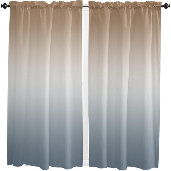 Brown and Grey Ombre Window Curtains 63 Inch Length, Gray Gradient Rod Pocket Window Treatment Kitchen Drapes for Bedroom, Cafe, Living Room, 2 Panels, 42 W x 63 L