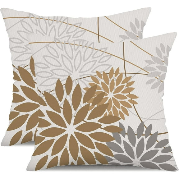 Brown Grey Outdoor Pillow Cover ch Set of 2 Outdoor Summer Floral Brown Decorative Pillow case Decor for Couch Patio Funiture Garden Print Polyester Cushion Cover 01E20