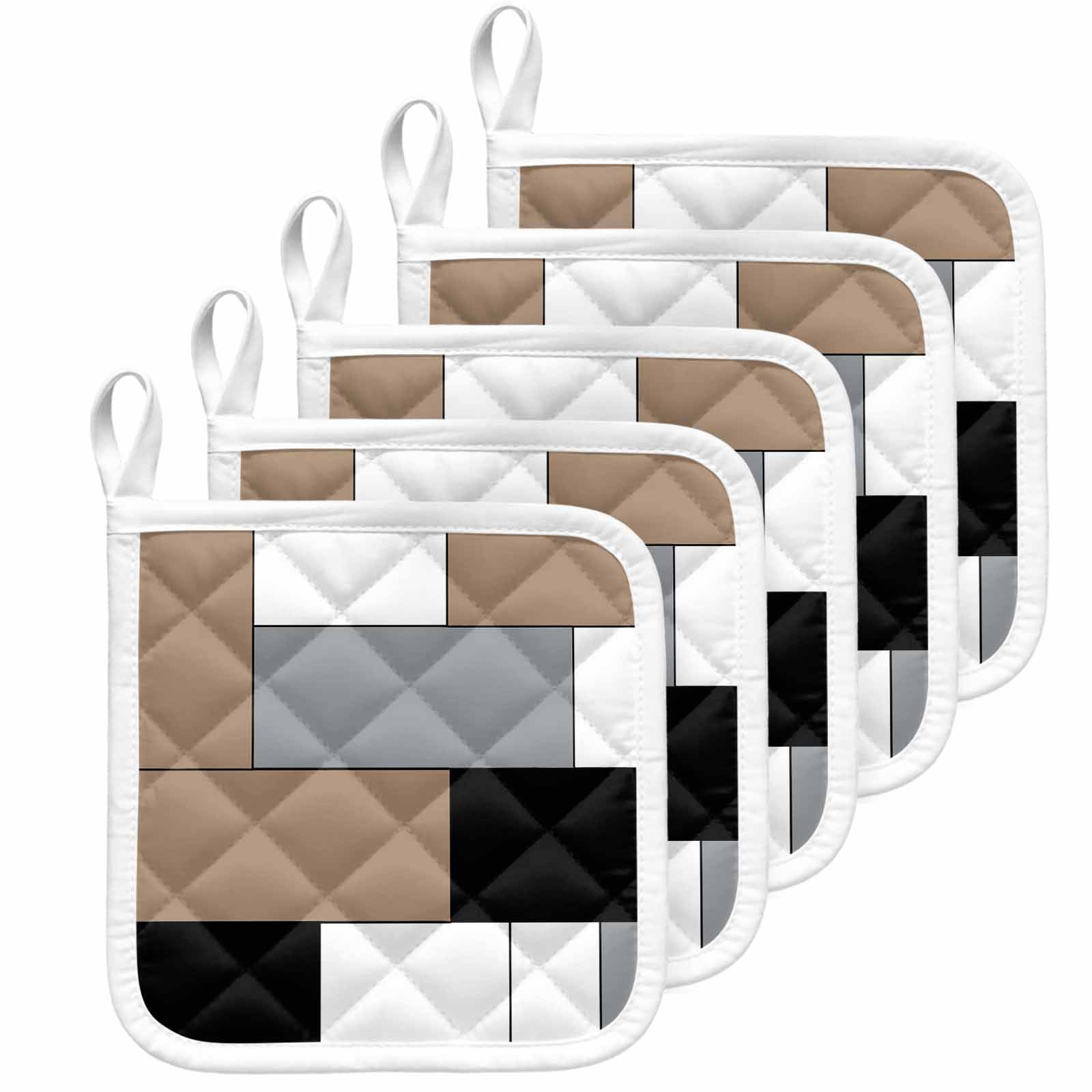 Brown Grey Pot Holders for Kitchen Heatproof Potholder, 5 Pack Modern Brown Geometric Hot Pads Multipurpose Oven Pads Cloth Potholders Trivet for Cooking Baking