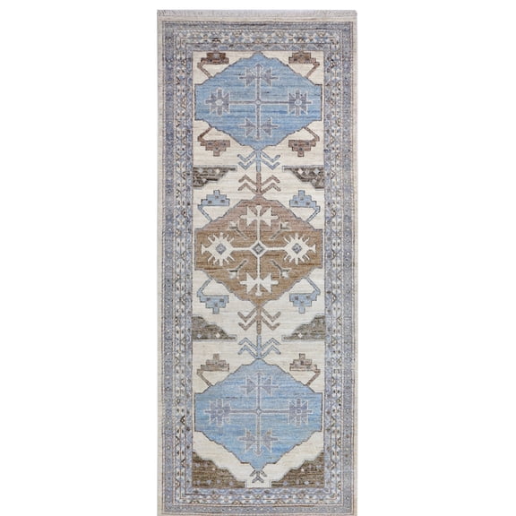 Brown & Grey Premium Handwoven Pure Wool Chobrang Rug, 3ft 2in x 8ft 0in