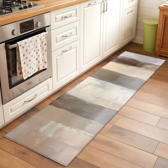 Brown Grey Runner Rug for Hallway 2x6ft, Abstract Neutral Textured Modern Minimalist Non Slip Floor Mat Washable Low-Profile Indoor Carpet for Living Room, Bedroom, Dining Room