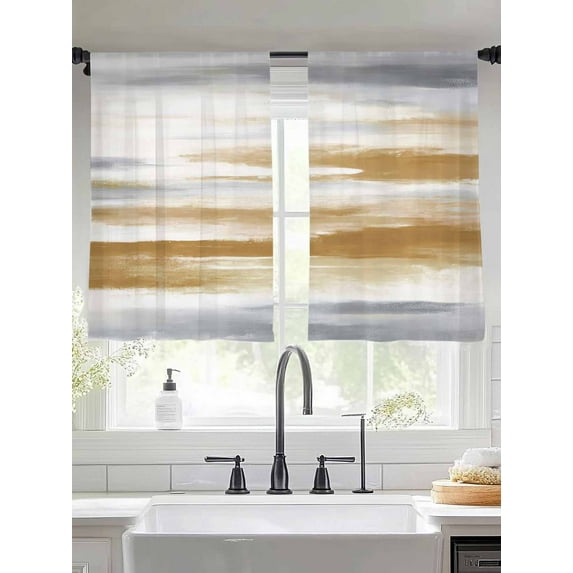 Brown Grey Sheer Curtains 45 Inches Long 2 Panels Abstract Vintage Ombre Mottled Texture Farmhouse Light Filtering Semi Sheer Window Curtains Drapes for Bedroom Living Room 52"x45"