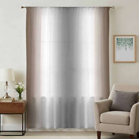 Brown Grey Sheer Curtains 45 Inches Long, Gray Farmhouse Modern Rustic Light Filering Curtains, Breathable Simi Curtain Privacy Drapes for Kitchen Bathroom Lightweight Small Window Treatment