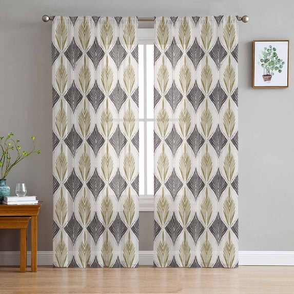Brown Grey Sheer Curtains 84 Inches Long 2 Panels Set, Window Sheer Curtains for Living Room/Bedroom, Modern Abstract Geometric Contemporary Light Filtering Rod Pocket Curtain 52'' x 84'' x 2