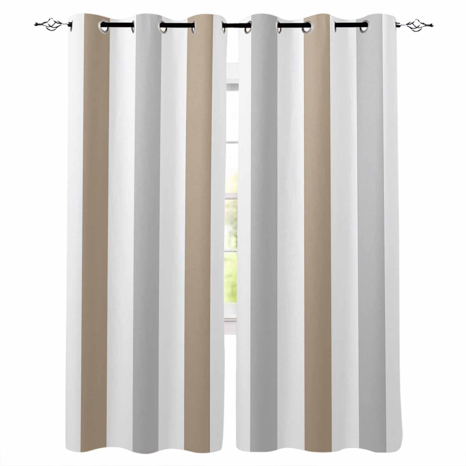 Brown Grey Striped Blackout Curtains for Bedroom Living Room Darkening ...